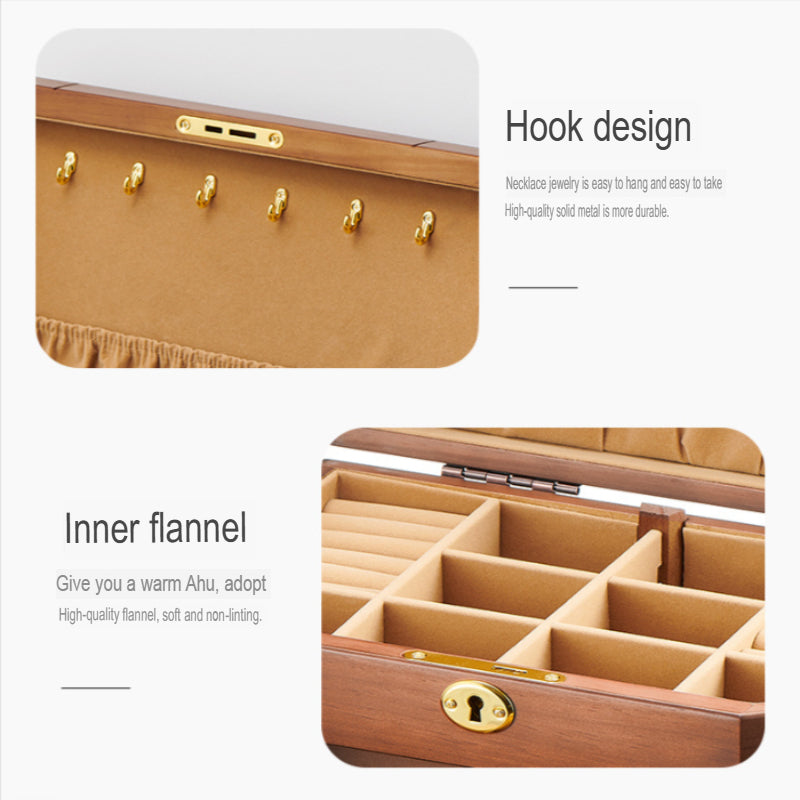 Solid Wood Jewelry Box Large Capacity Multi-Functional Jewellery Organizer with Drawers for Rings, Earrings & Accessories