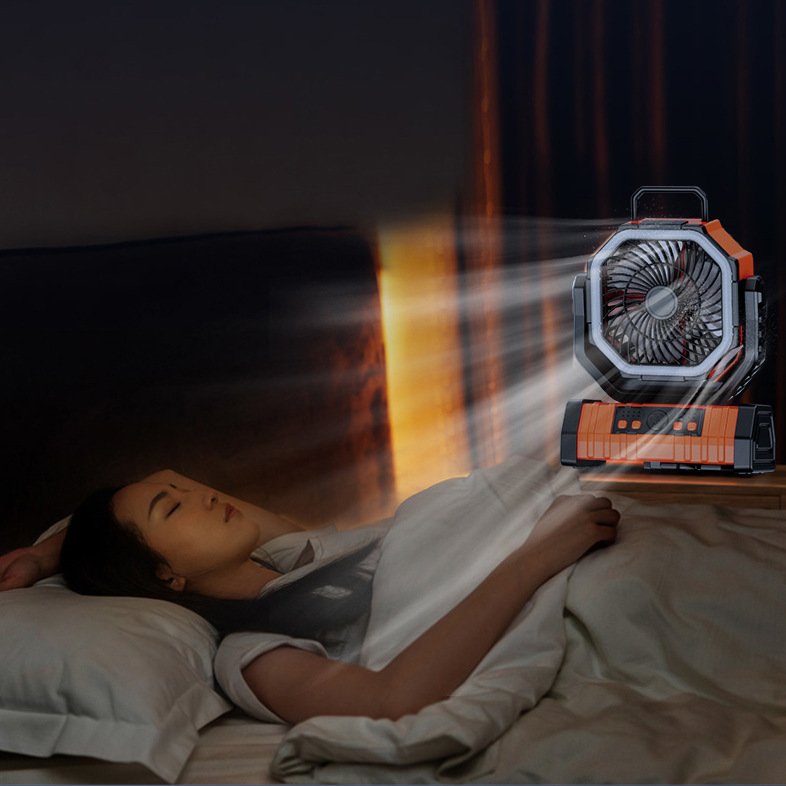 Camping Fan 20000mAh Rechargeable Outdoor Fan with LED Light Hook Remote Control Auto Oscillating