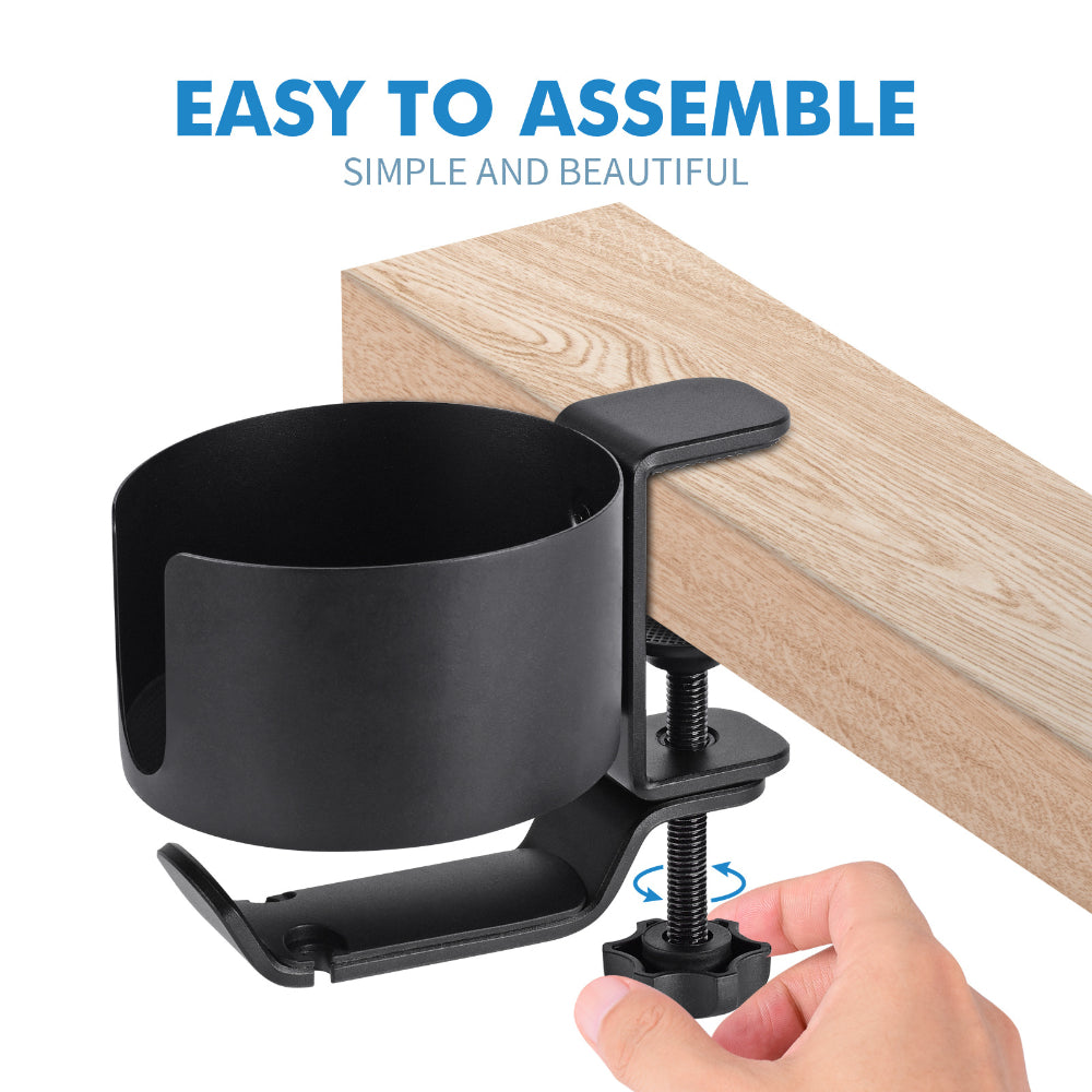 Desk Cup Holder 2 in 1 Desk Cup Holder with Headphone Hanger Adjustable Clamp Headset Hook Bottle Holder 360 Rotation