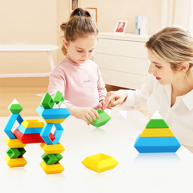 30 Pcs Pyramid Building Blocks Set Montessori Construction Toy Reusable Stacking Educational Toys