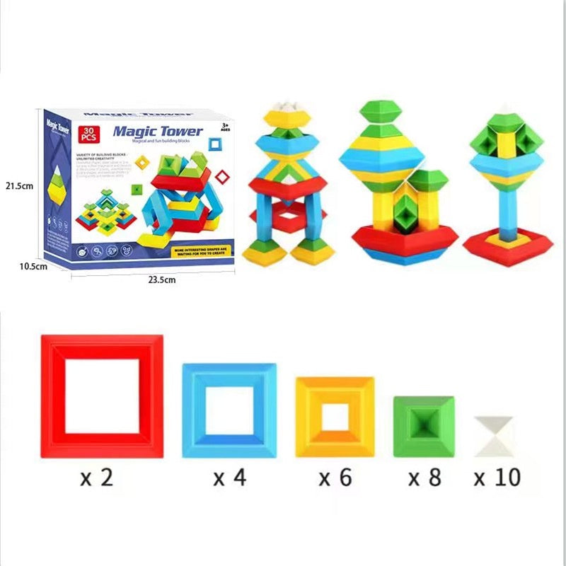 30 Pcs Pyramid Building Blocks Set Montessori Construction Toy Reusable Stacking Educational Toys