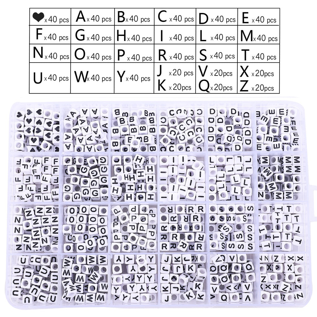 1BOX 26 Letter Acrylic Beads Heart & Cube Alphabet Digital Loose Spacer Beads For Jewelry Making Handmade DIY Bracelet