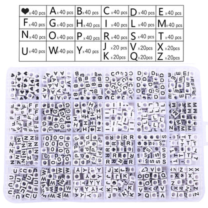 1BOX 26 Letter Acrylic Beads Heart & Cube Alphabet Digital Loose Spacer Beads For Jewelry Making Handmade DIY Bracelet