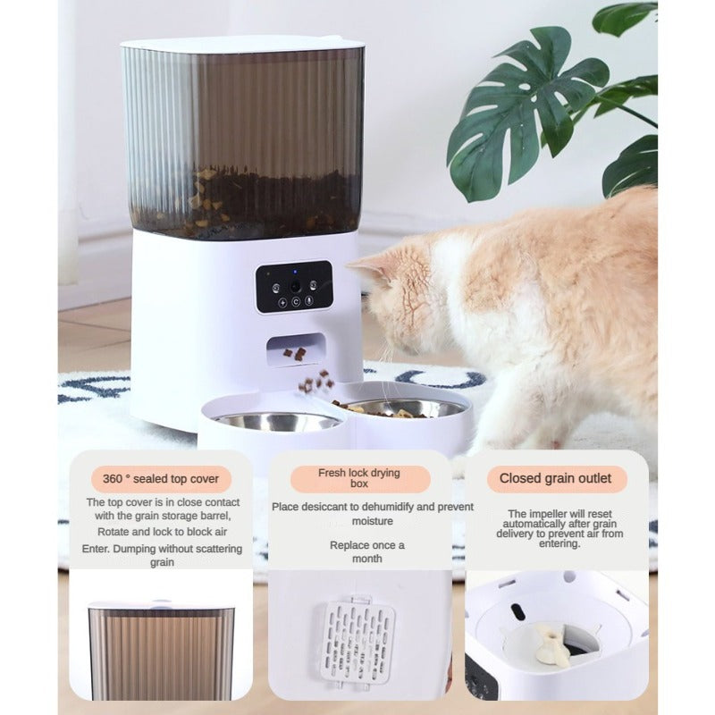 5L Pet Feeder with Camera Automatic Cat Feeder Smart Dog Food Dispenser WiFi Timing Quantitative Stainless Steel Feeding Bowl
