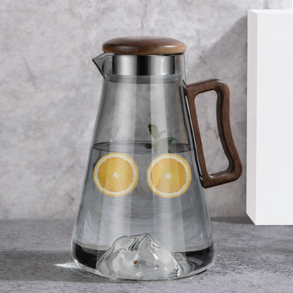 2L Heat Resistant Glass Water Pitcher with Handle, Thickened Glass Kettle Teapot, Juice Beverage Jug, Clear Water Carafe for Home Kitchen