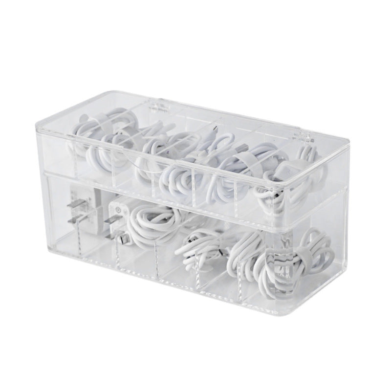 Desktop Double Layer Cable Organizer Data Charging Cable Earphone Storage Box Transparent Multifunctional Drawer Cable Storage Box