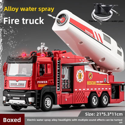 Kids Alloy Fire Truck Toy with Water Spray, Ladder Rescue Engineering Truck, Sprinkler Fire Engine Vehicle for Boys Gifts & Pretend Play