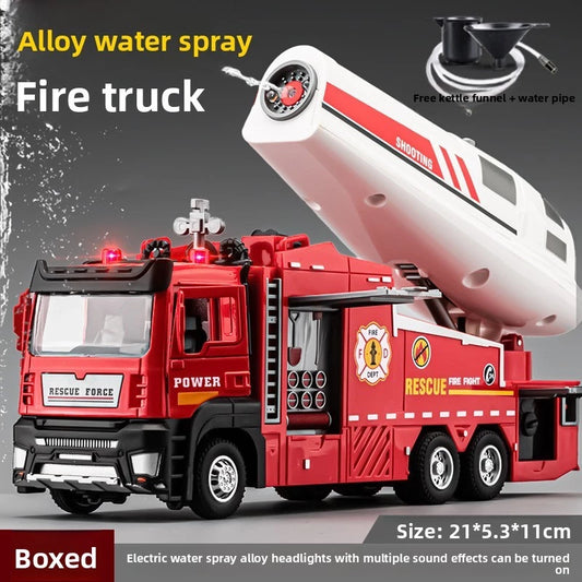 Kids Alloy Fire Truck Toy with Water Spray, Ladder Rescue Engineering Truck, Sprinkler Fire Engine Vehicle for Boys Gifts & Pretend Play
