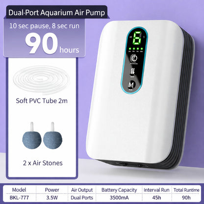 150 Hours Rechargeable Aquarium Air Pump AC/DC Oxygen Pump for Fish Tank, Adjustable Portable Battery Powered Aerator with USB Charging Backup Air Pump