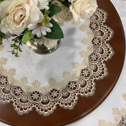 Round Fabric Lace Table Mat White European Style Tablecloth Elegant Dining Placemat Decorative Cover for Home Restaurant Wedding Party