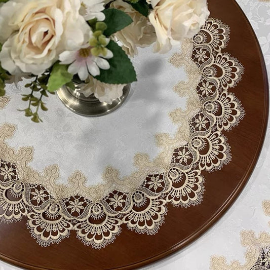 Round Fabric Lace Table Mat White European Style Tablecloth Elegant Dining Placemat Decorative Cover for Home Restaurant Wedding Party