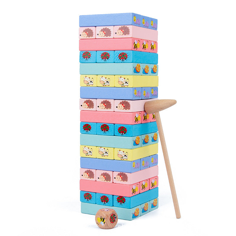 51pcs Wooden Animals Tower Building Blocks Toy Domino Stacking Board Game Montessori Educational game