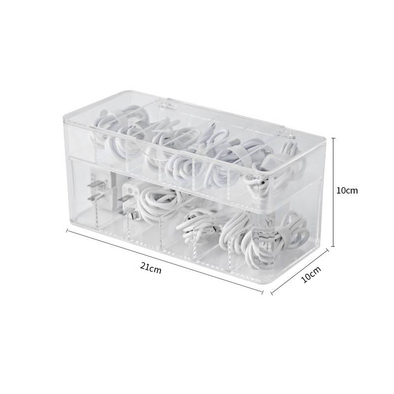 Desktop Double Layer Cable Organizer Data Charging Cable Earphone Storage Box Transparent Multifunctional Drawer Cable Storage Box