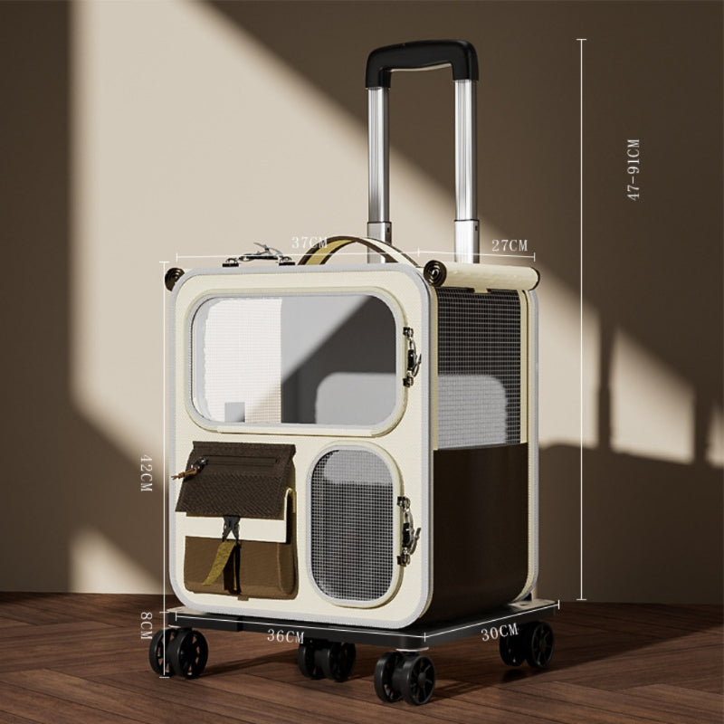 Large Capacity Cat Carrier for Multiple Cats - Multi-Functional Wheeled Trolley & Transparent Backpack Portable for Outdoor Travel