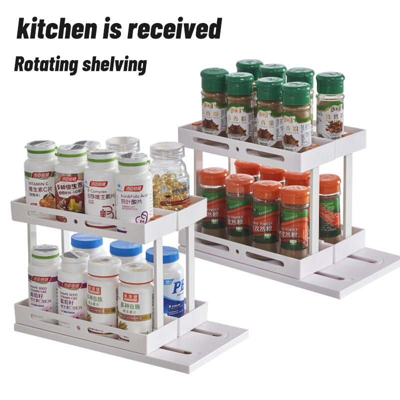 Multifunctional Doublelayer Rotating Kitchen Spice Jar Storage Rack Organizer