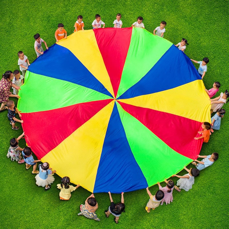 2M Diameter Outdoor Rainbow Umbrella Parachute Toy Jump-Sack Ballute Play Teamwork Game Toy For Kids Gift