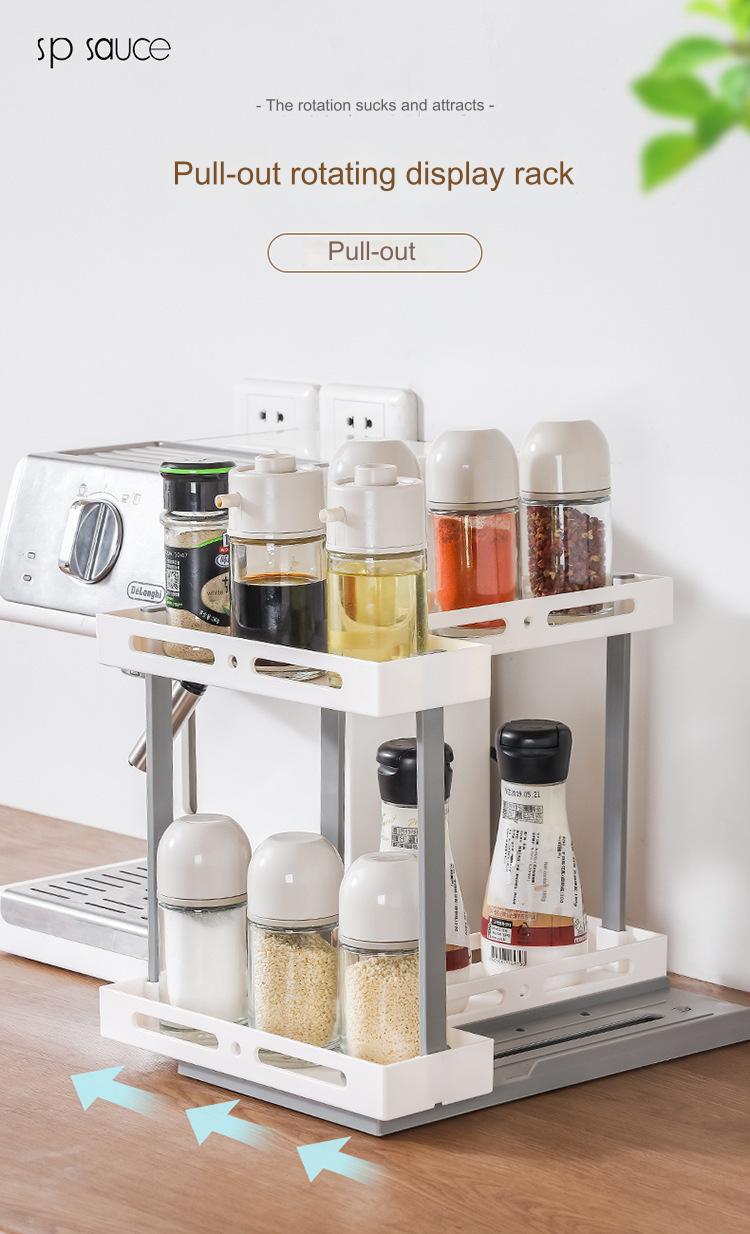 Multifunctional Doublelayer Rotating Kitchen Spice Jar Storage Rack Organizer