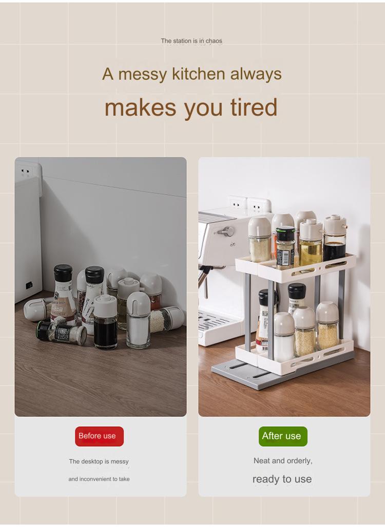 Multifunctional Doublelayer Rotating Kitchen Spice Jar Storage Rack Organizer