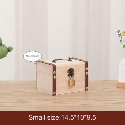Retro Wooden Piggy Bank Large With Lock Kids PiggyBank Coin Bank Save Money Box Pull Money Box