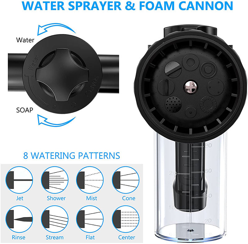 Portable Pressure Hose Nozzle Foam Gun 8 In 1 Jet Spray Gun Soap Dispenser Garden Watering Horse Dog Pet Animal Car Wash
