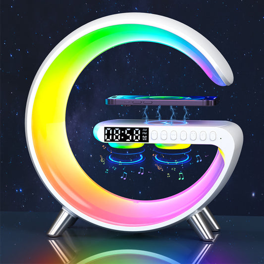 Night Light Speaker Alarm Clock G Shape LED Wireless Charging Speaker Timer Alarm Clock Color Changing Wireless