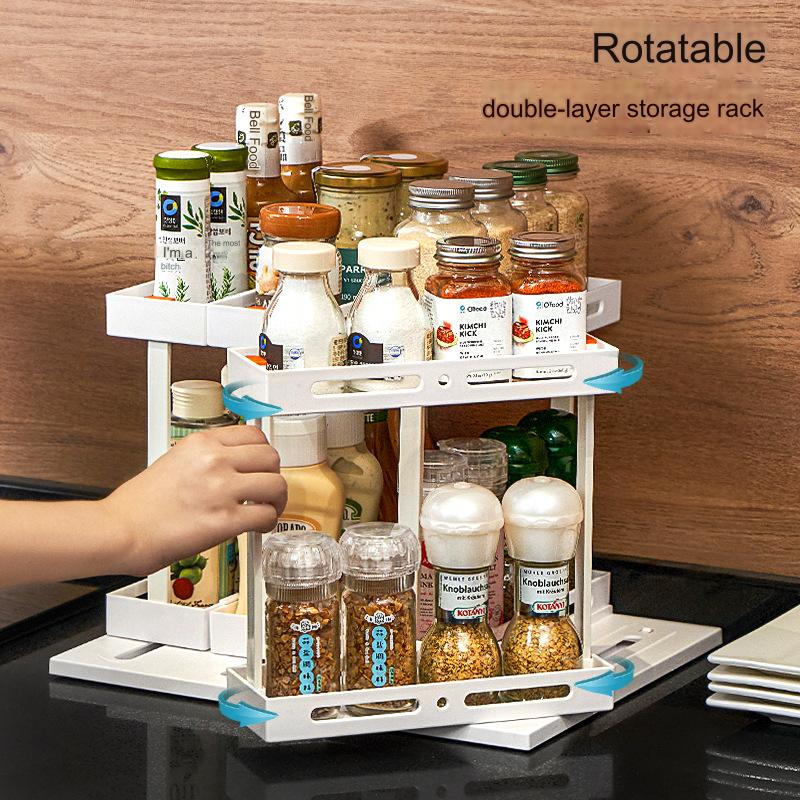 Multifunctional Doublelayer Rotating Kitchen Spice Jar Storage Rack Organizer