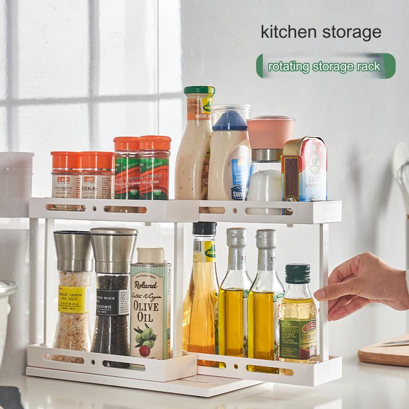 Multifunctional Doublelayer Rotating Kitchen Spice Jar Storage Rack Organizer