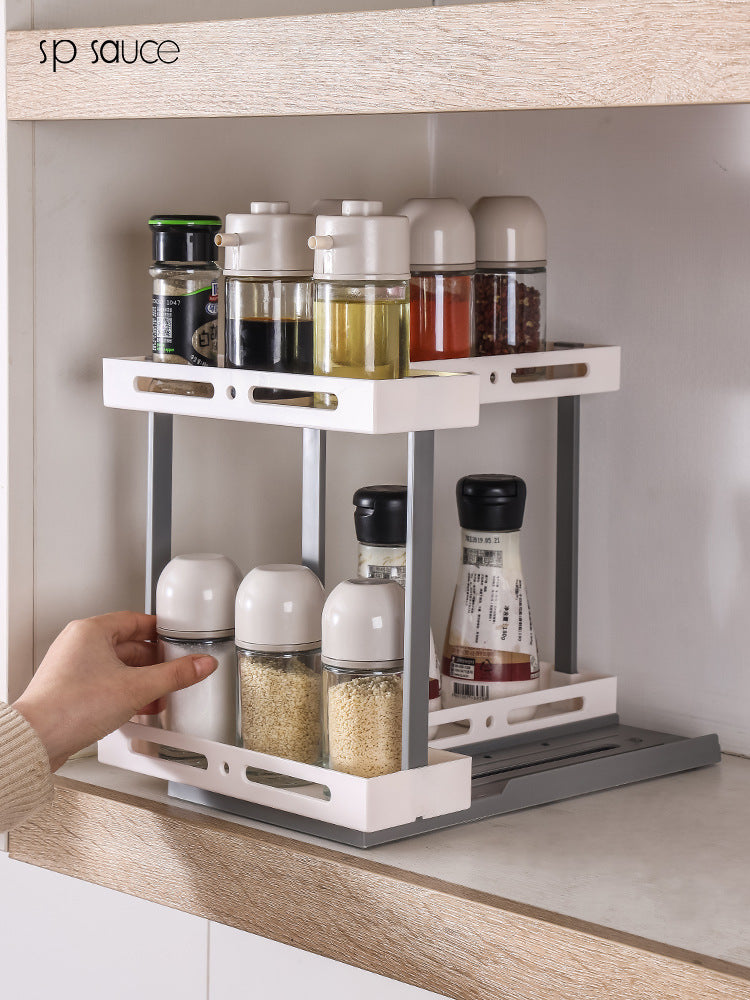 Multifunctional Doublelayer Rotating Kitchen Spice Jar Storage Rack Organizer