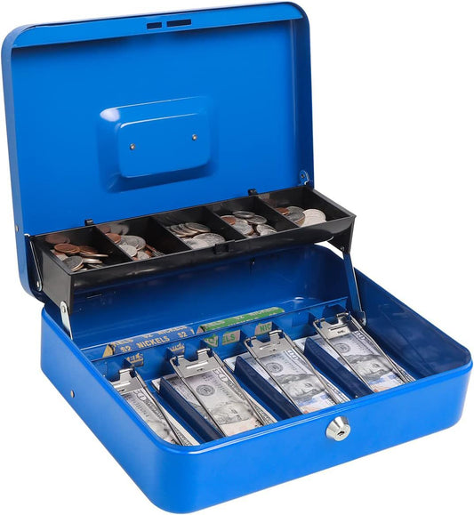 4GL Cash Box (30cm x 24cm x 9cm) Compartment Tray Lockable Security Metal Coin Tray Drawer
