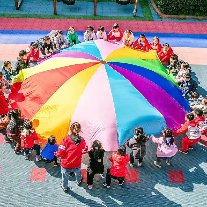 2M Diameter Outdoor Rainbow Umbrella Parachute Toy Jump-Sack Ballute Play Teamwork Game Toy For Kids Gift