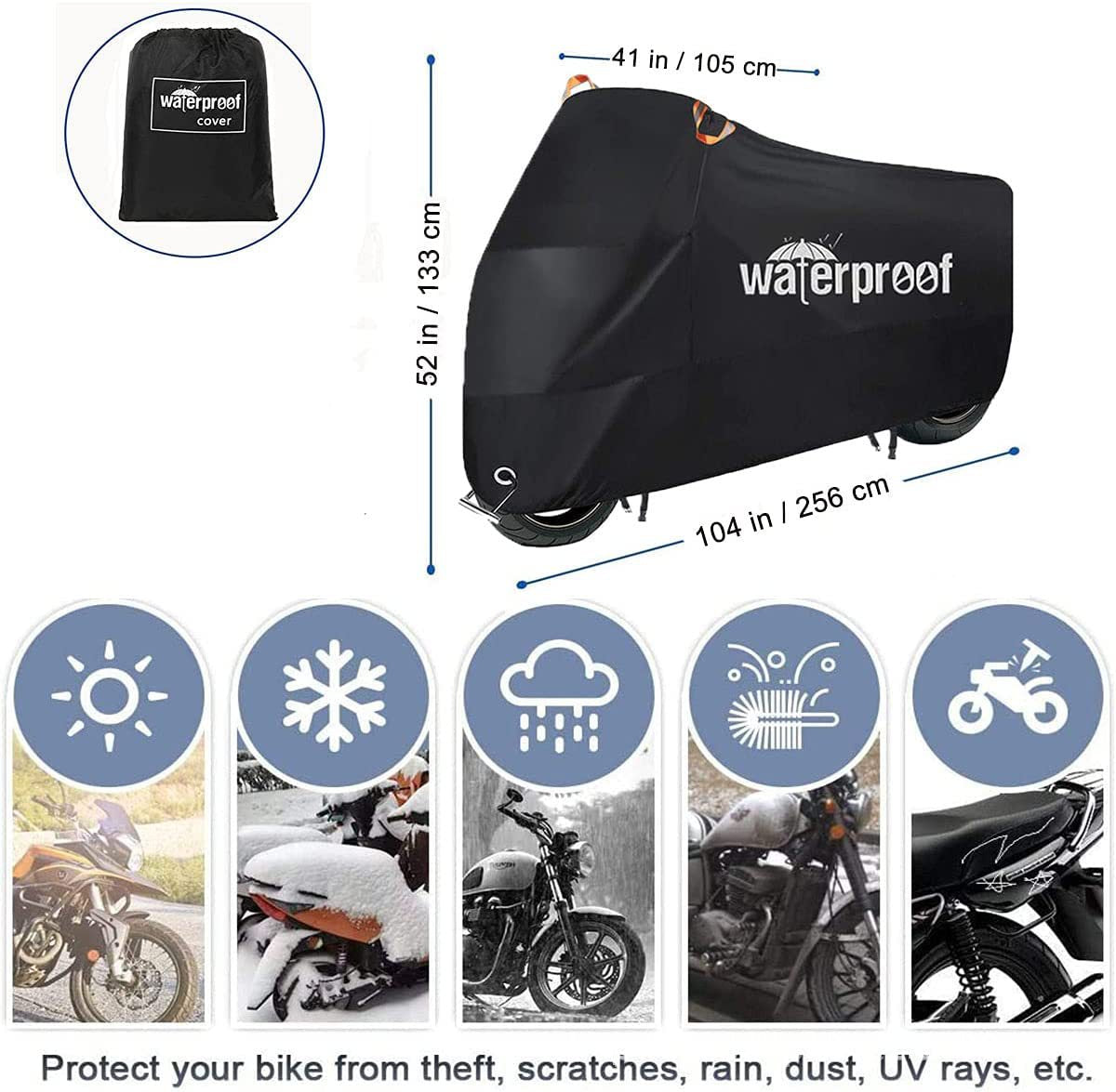 Bike Cover for 1 or 2 Bikes, 210T Waterproof Outdoor Bicycle Storage Protector Rain Sun UV Dust Wind Proof Bicycle Cover