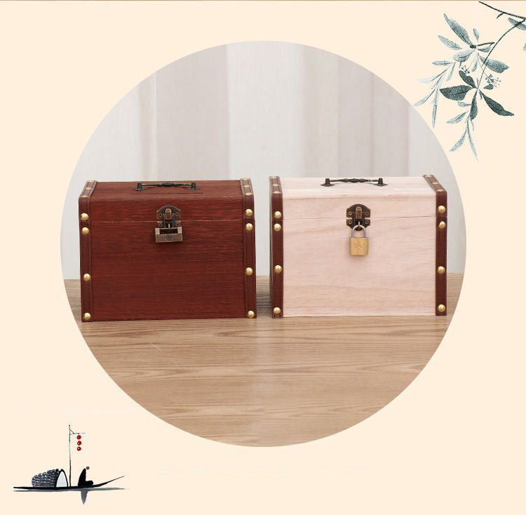 Retro Wooden Piggy Bank Large With Lock Kids PiggyBank Coin Bank Save Money Box Pull Money Box