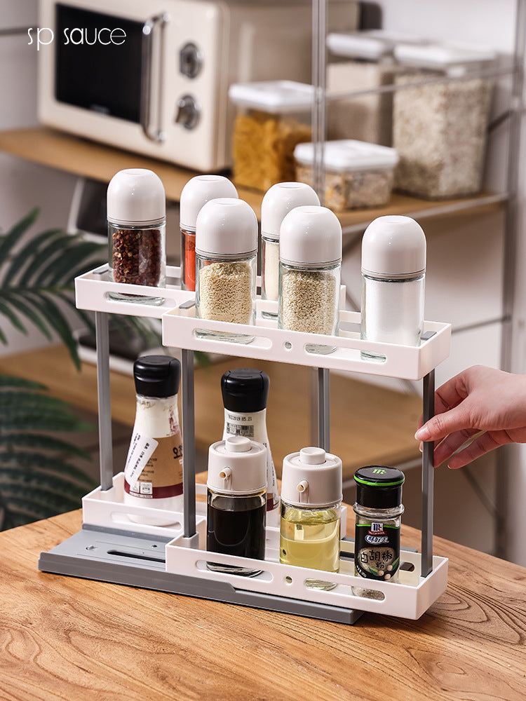 Multifunctional Doublelayer Rotating Kitchen Spice Jar Storage Rack Organizer
