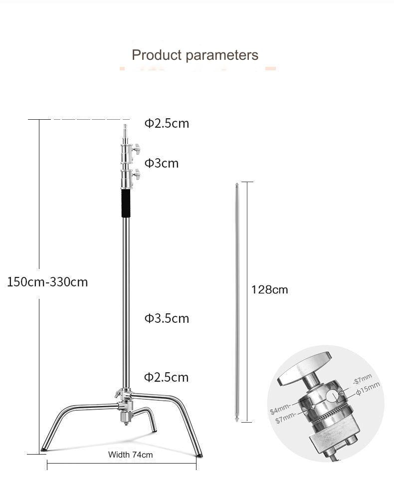 Stainless Steel C Stand Heavy Duty Photography Light Stand Adjustable Stand Photography Studio Monolight