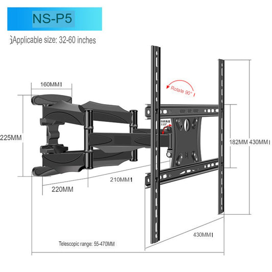Universal Wall Mounted TV Bracket 32-85 Inch 6 Arms Full Motion Swivel TV Wall Mount Bracket LED Screen Monitor Hanging TV Stand Rotating Telescopic LCD TV Hanger Bracket