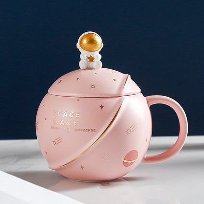 400ml Planet Big Ceramic Cup mug with Lid Cover Spoon Star Astronaut Gift Office Home Cute Coffee Milk Aesthetic Set