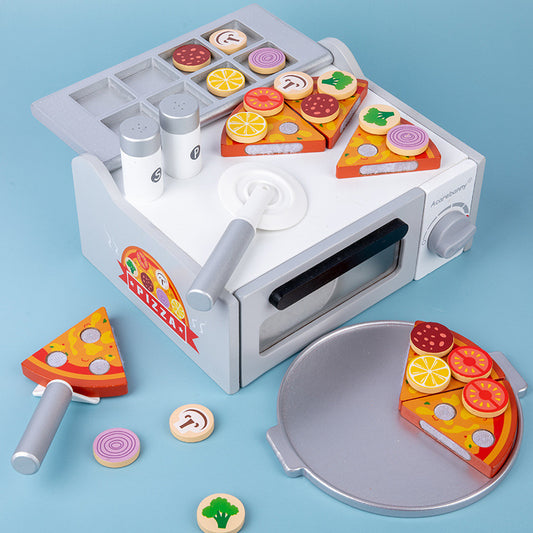 Children's Artificial Wooden Pizza Oven pizza Slicer Kitchen Play House Early Education Educational Toys 3-6 Years Old