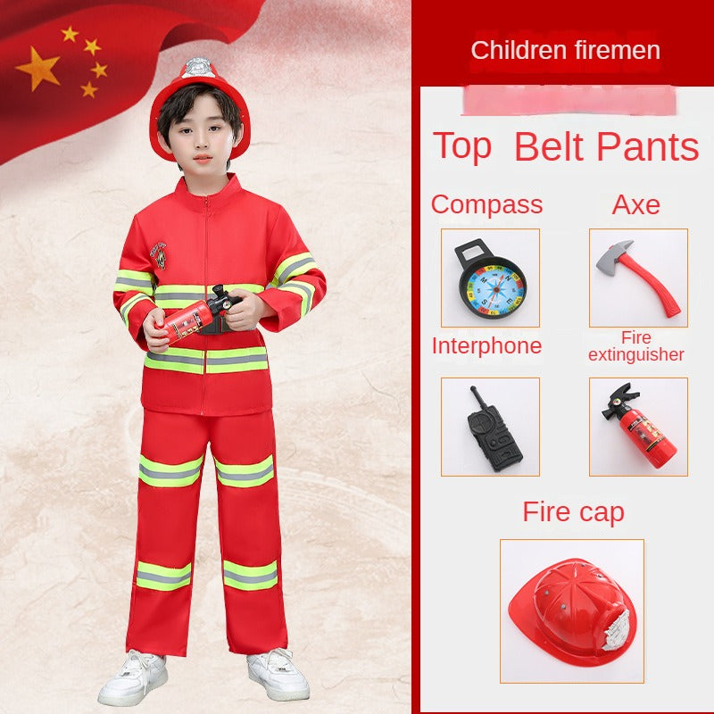 Boys Firefighter Cosplay Carnival Party Halloween School Performance Uniform Costume Jobs Role-play Fireman Fancy Toys