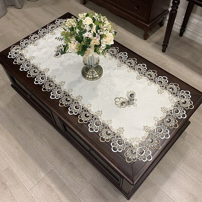 European Style Rectangular Coffee Table Mat Tablecloth Solid Color Fabric Lace Desk Cover Cloth Anti-Dust