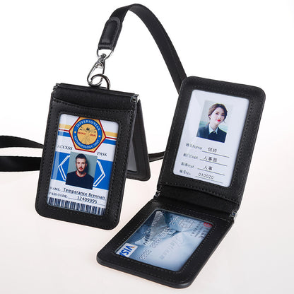 Luxury Genuine Leather ID Badge Holder Access Control Card Holders with Neck Lanyard Formal Staff Office Worker Supplies Magnet Hasp ID Card Name Tag Case