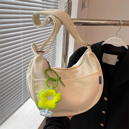 New Nylon Zipper Small Tote Dumpling Bag Student Literary One-shoulder Messenger Pocket Bag Flower Badge Not Included