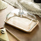 Cake Stand with Glass Cover Dust Display Holder Multifunctional Fruit Plate Transparent Wood Serving Tray for Pastries