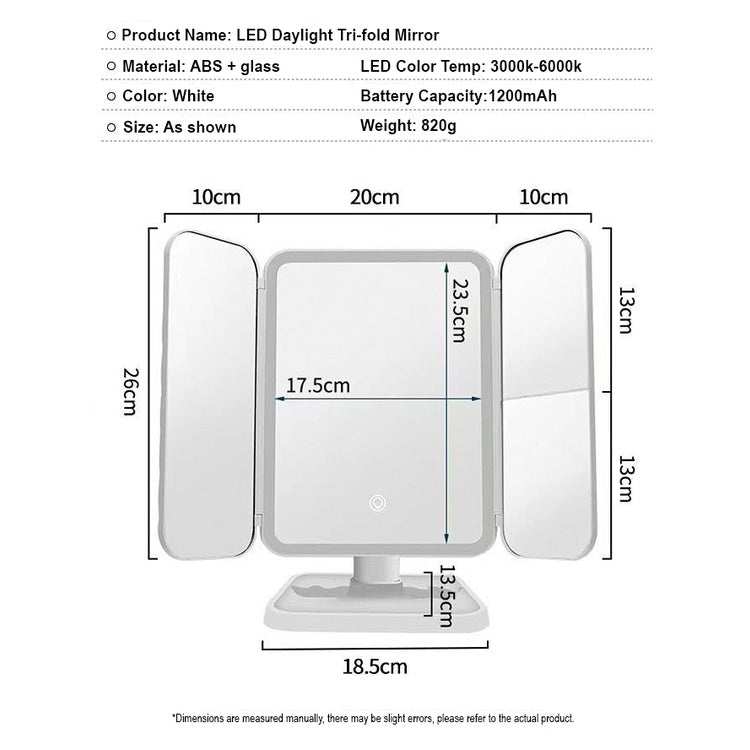 Shell Double Door led Makeup Mirror With Light Storage Box Integrated Desktop Foldable Adjustable Student