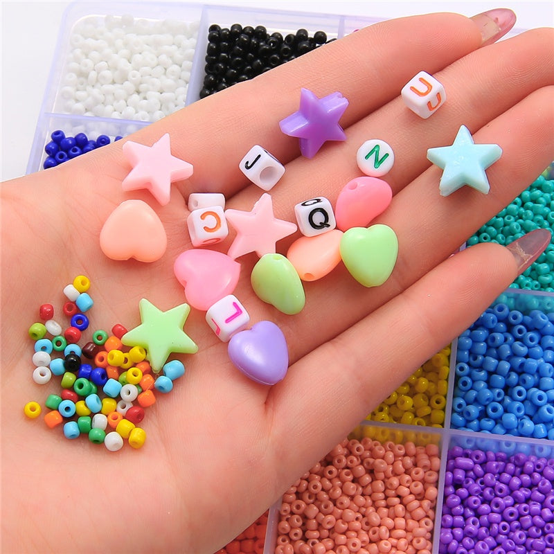 8000pcs/Box Mixed Glass Seed Beads Alphabet Letter Heart Star Shape Beads Kit For Bracelet Necklace Making DIY Jewelry