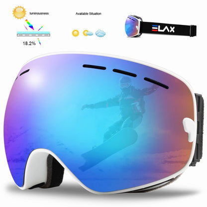 ELAX Double Layer Anti-fog Ski Goggles Outdoor Sports Comma Ski Goggles Large Spherical Mountaineering Goggles