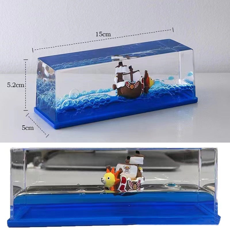 One Piece Thousand Sunny Ship Fluid Figure Liquid Drift Bottl Creative Ship Sea Hourglass Healing Decompression Model