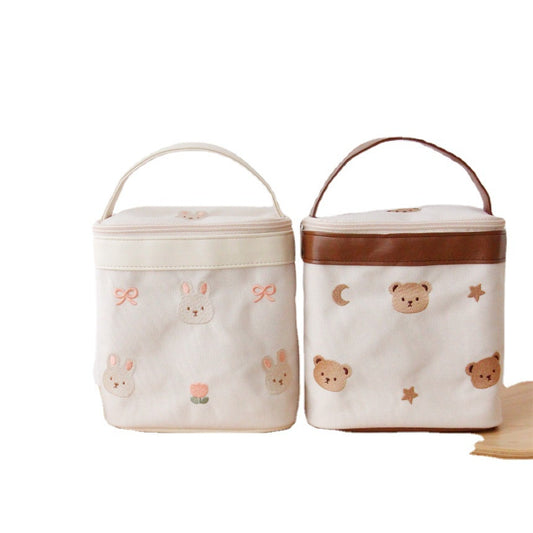 Insulated Lunch Box Outdoor Travel Portable Camping Picnic Bag Canvas Cartoon Embroidery Food Cooler Thermal Bag Women