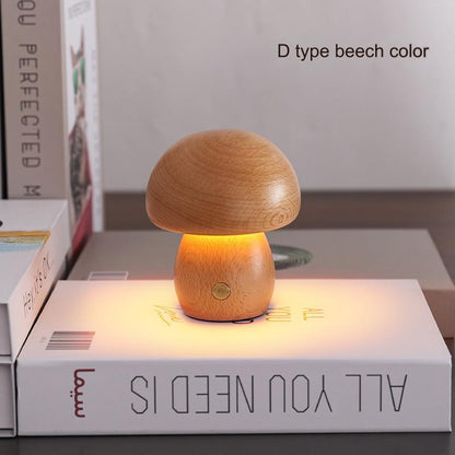 LED MINI Night Light With Touch Switch Wooden Cute Mushroom Bedside Table Lamp For Bedroom Children's Room Sleeping Lamp