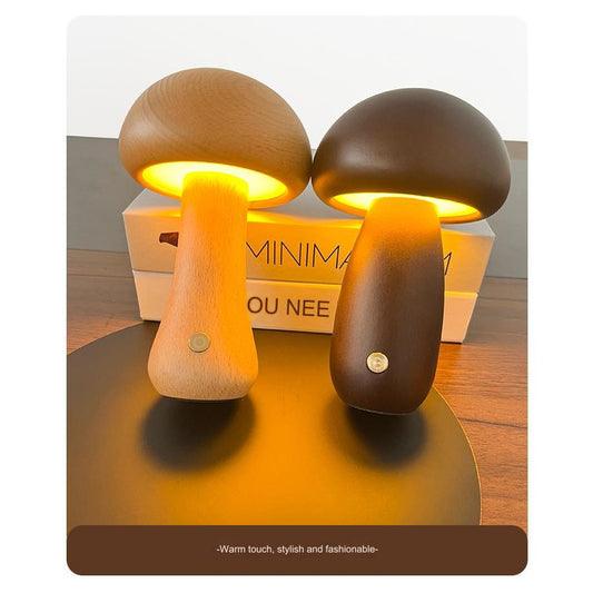 LED MINI Night Light With Touch Switch Wooden Cute Mushroom Bedside Table Lamp For Bedroom Children's Room Sleeping Lamp