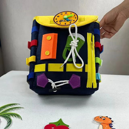 Baby Montessori Felt Busy Bag Toy with Pop Tubes Busy Board Backpack Tie Shoelaces Cognitive Learning